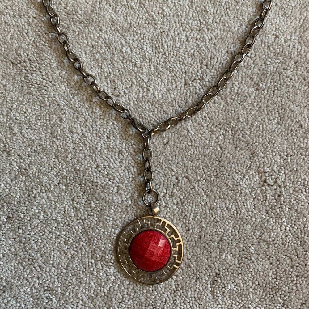 Red Stone Statement Necklace from Spain 19 inches chain - Picture 2 of 9